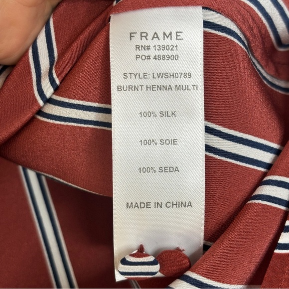 The Standard Stripe Silk Button-Up Shirt in Burnt Henna Multi Size XS - Picture 7 of 12